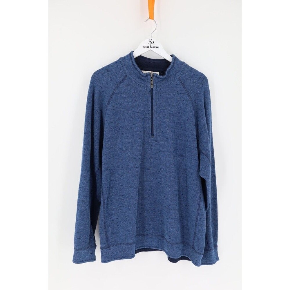 Tommy Bahama Navy Blue Reversible 1/4 Zip Sweater Mens XL Tall Guy